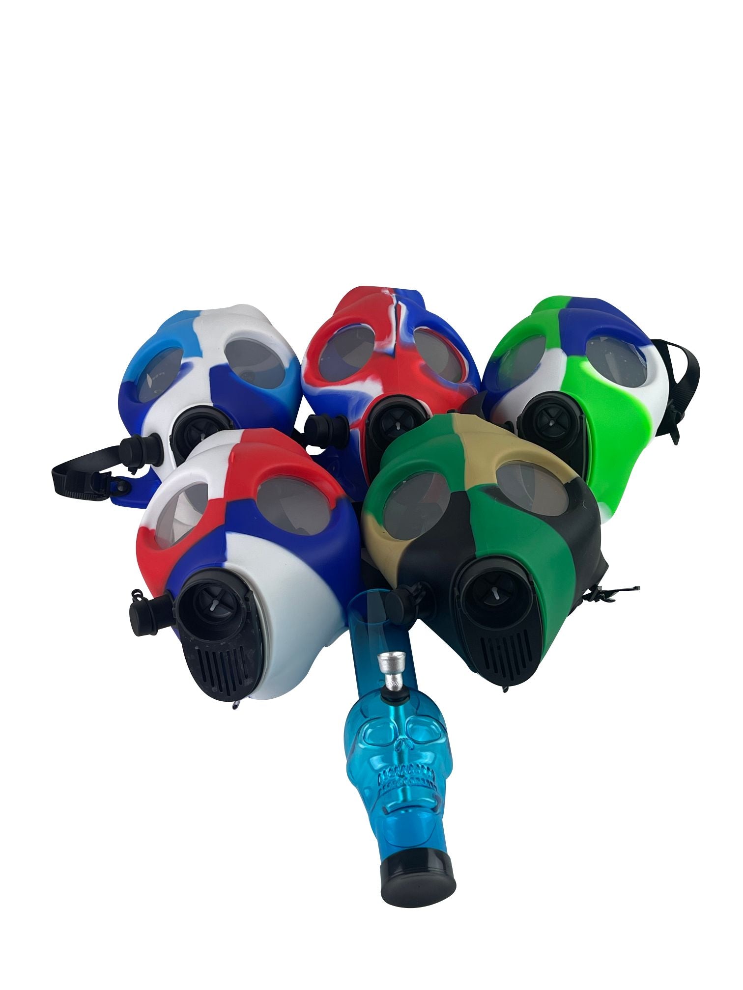 Multi-Colored Silicone Skull Gas Mask Bong Glass City Pipes
