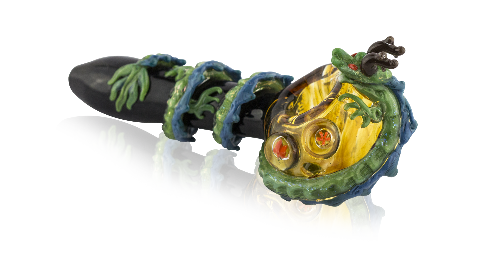 Empire Glassworks LARGE Dragon Wrapped Worked Hand Pipe Empire Glassworks