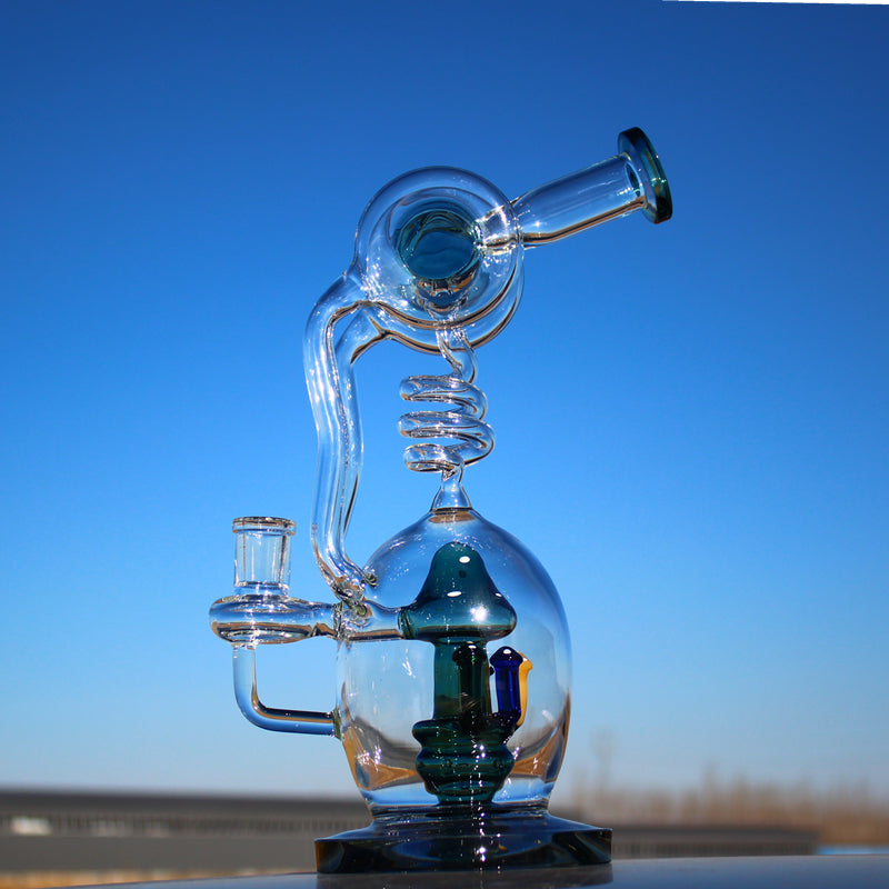 Approx. 11&quot; Spiral Mushroom Recycler Water Pipe w/ Circ Perc Daze Supply