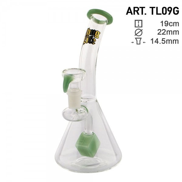 Thug Life | 7&quot; Cube Perc Green Glass Water Pipe Thug Life